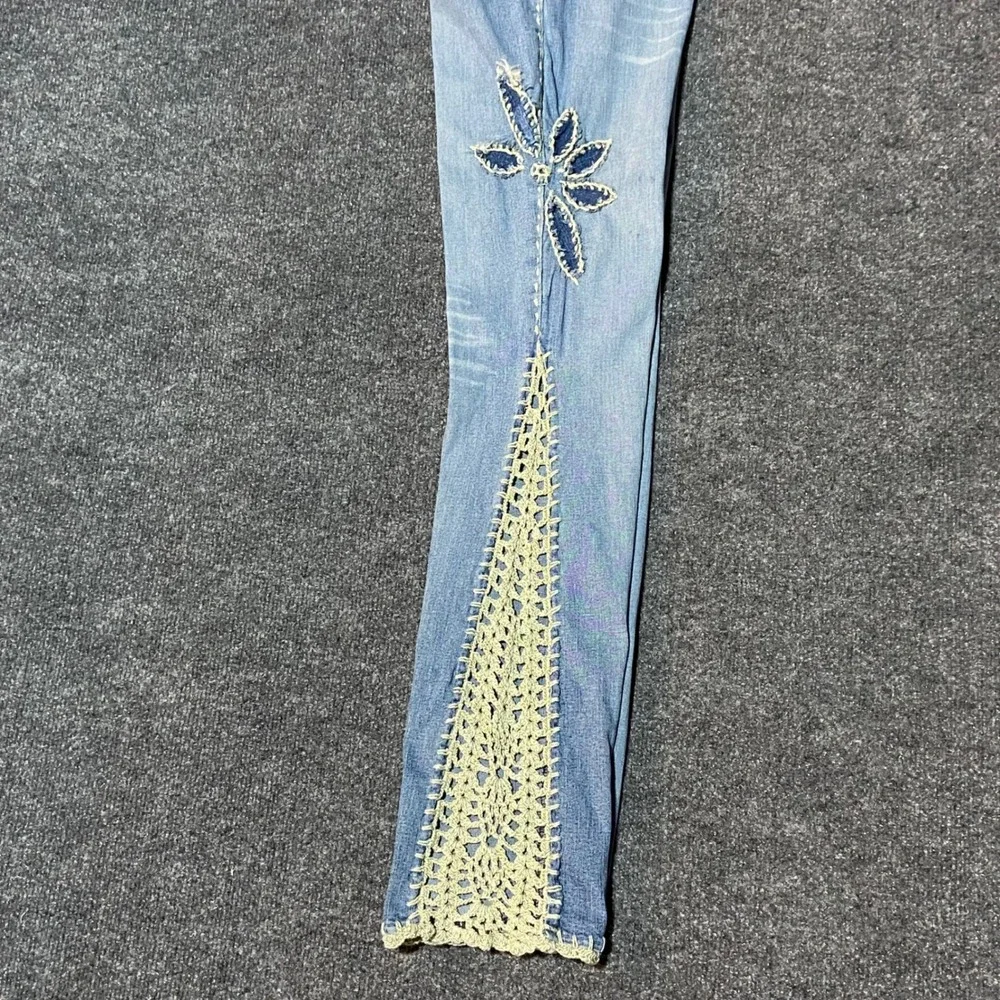 Illegal Jeans Womens Light Wash Crochet Lace Up Flare Denim Jeans Size 5 Y2K